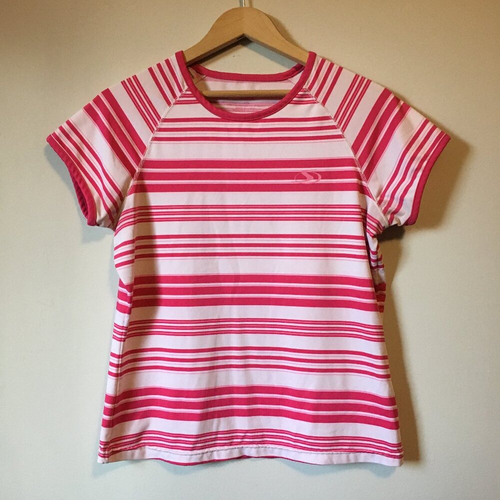 Vintage Spalding Retro 90s Striped Short Sleeve Sports Baby Style Tee Large Pink